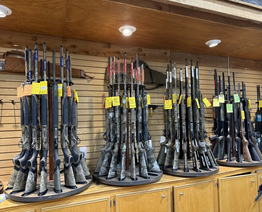 Firearms display at Irby Street Sporting Goods